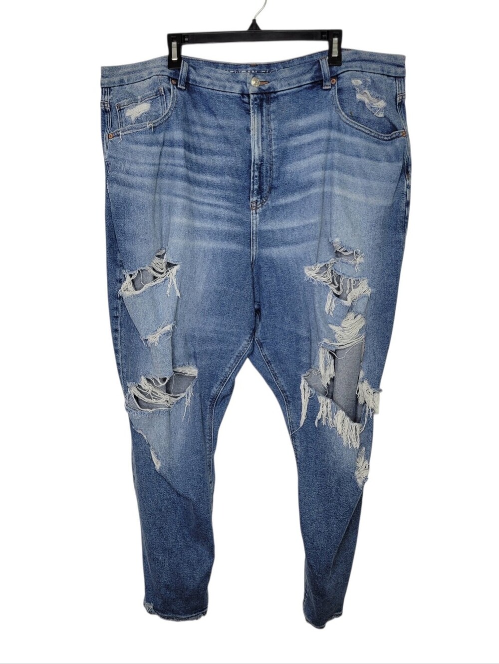 American Eagle Size 24 Curvy Mom Jeans Distressed Ripped Knee Holes Stretchy